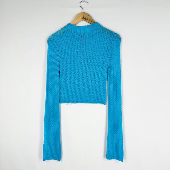 Zara Women's Pointelle Sweater Skirt Set Small Medium Turquoise Bloggers Fav - Picture 5 of 15